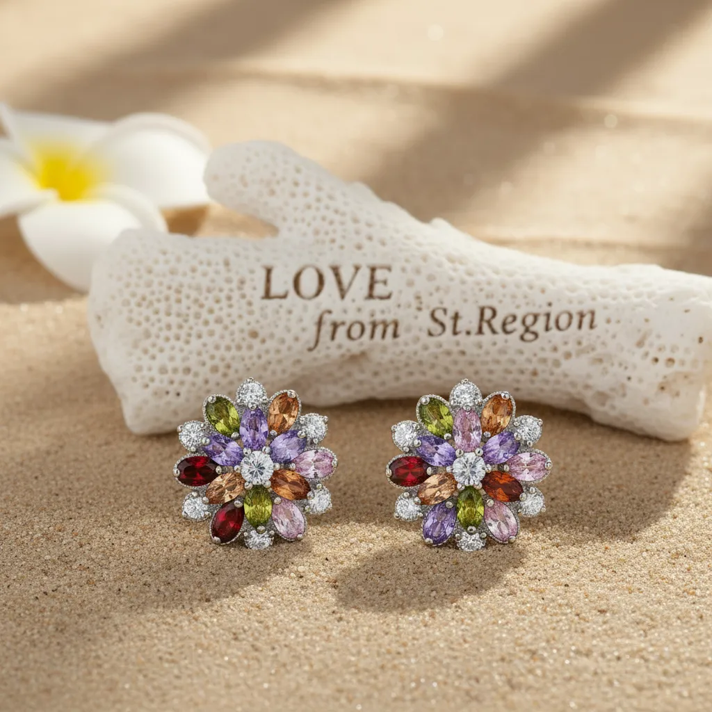 Green Crystal & Cubic Zirconia Floral Stud Earring sold by Zulily product image thumbnail 4