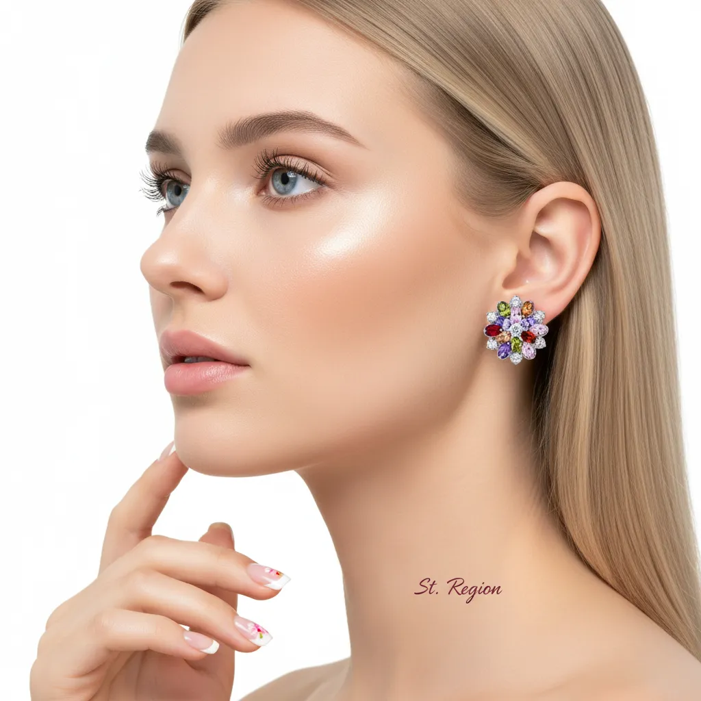 Green Crystal & Cubic Zirconia Floral Stud Earring sold by Zulily product image thumbnail 5