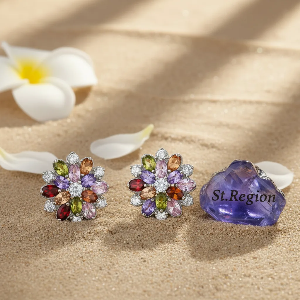 Green Crystal & Cubic Zirconia Floral Stud Earring sold by Zulily product image thumbnail 3
