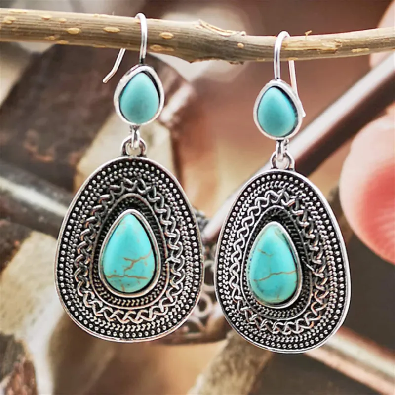 Turquoise & Silvertone Drop Earrings made by Zulily