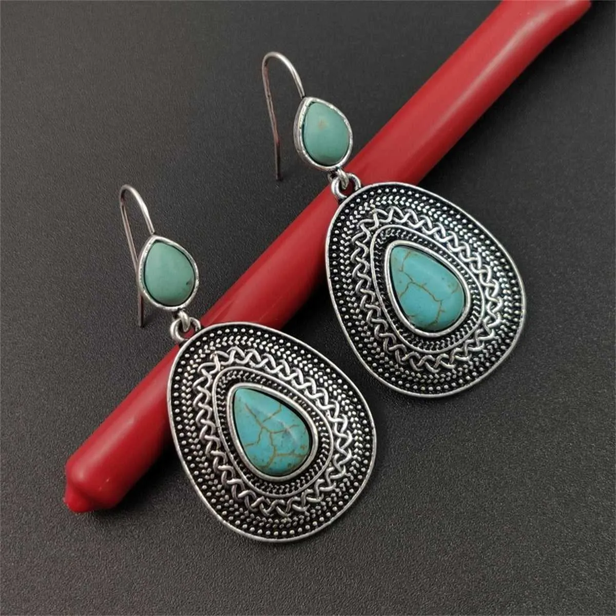 Turquoise & Silvertone Drop Earrings sold by Zulily product image thumbnail 3