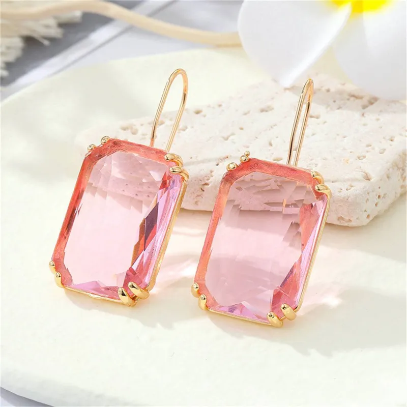 Pink Crystal & Goldtone Rectangle Huggie Earrings made by Zulily