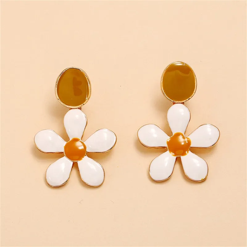White Enamel & Goldtone Flower Drop Earrings made by Zulily
