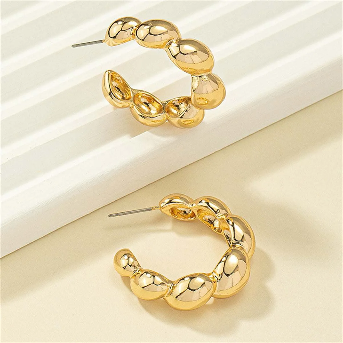 Goldtone Bead Hoop Earrings sold by Zulily product image thumbnail 3
