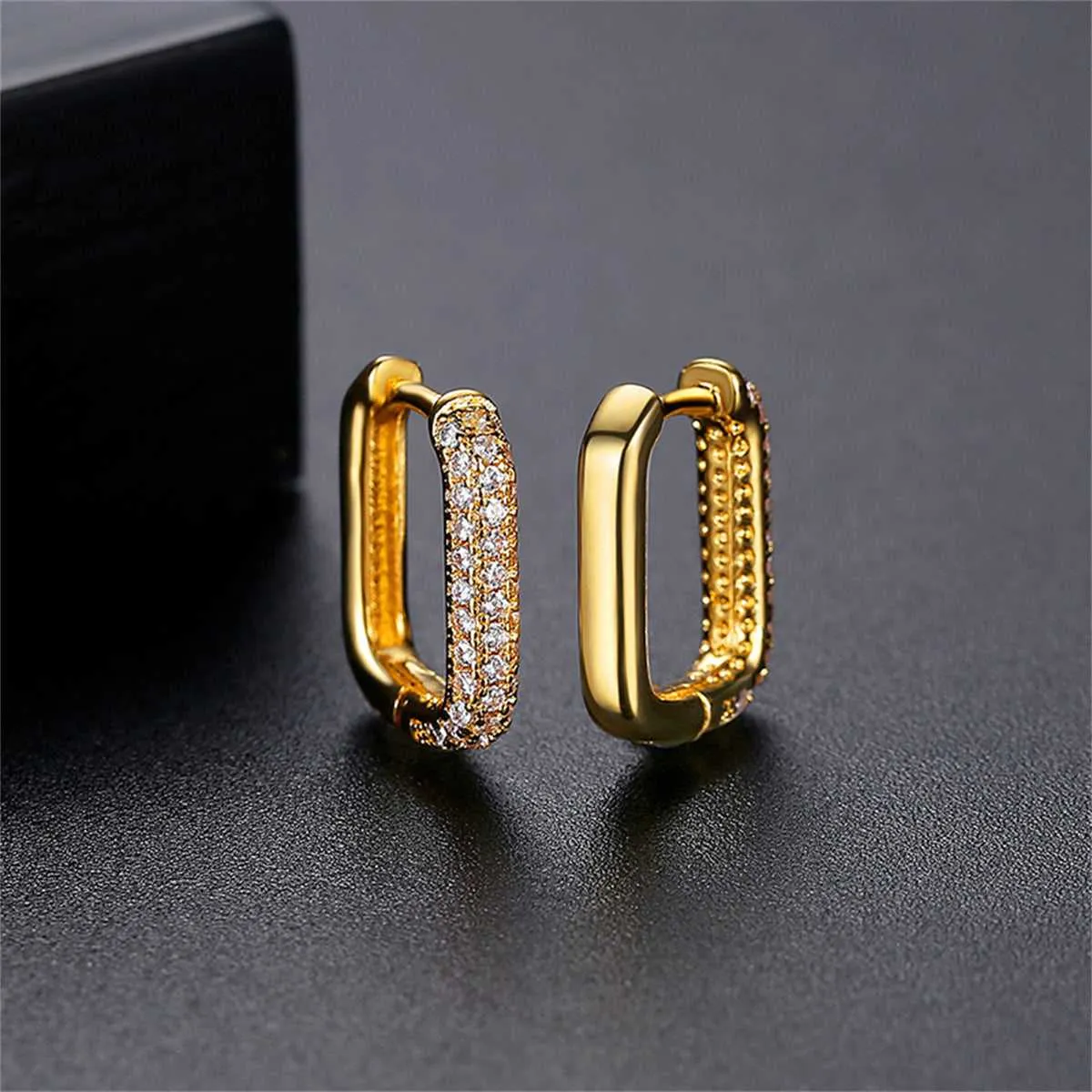 Cubic Zirconia & Goldtone Square Huggie Earrings sold by Zulily product image thumbnail 2