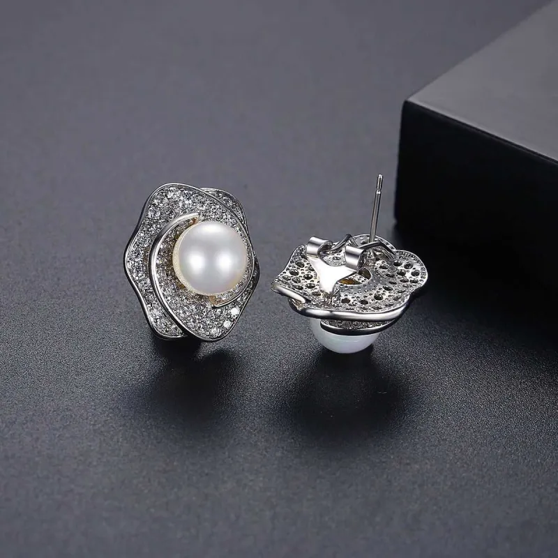 Pearl & Cubic Zirconia Silvertone Blossom Stud Earrings made by Zulily