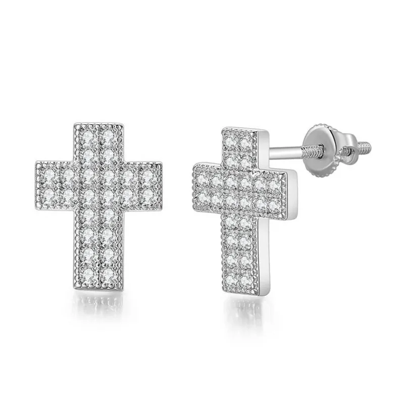 Cubic Zirconia & Silvertone Cross Stud Earrings made by Zulily