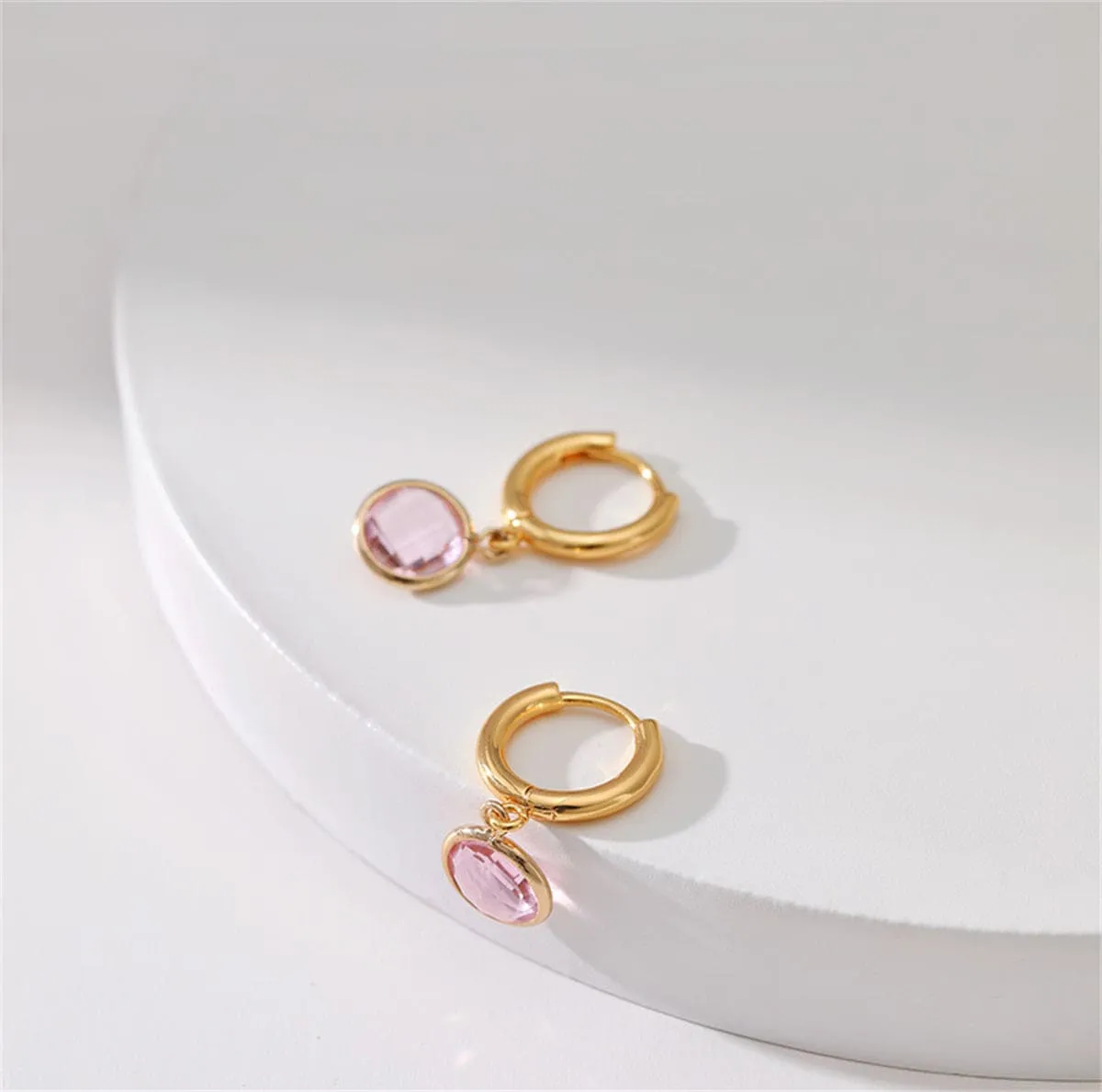 Pink Crystal & Goldtone Round Huggie Earrings sold by Zulily product image thumbnail 2