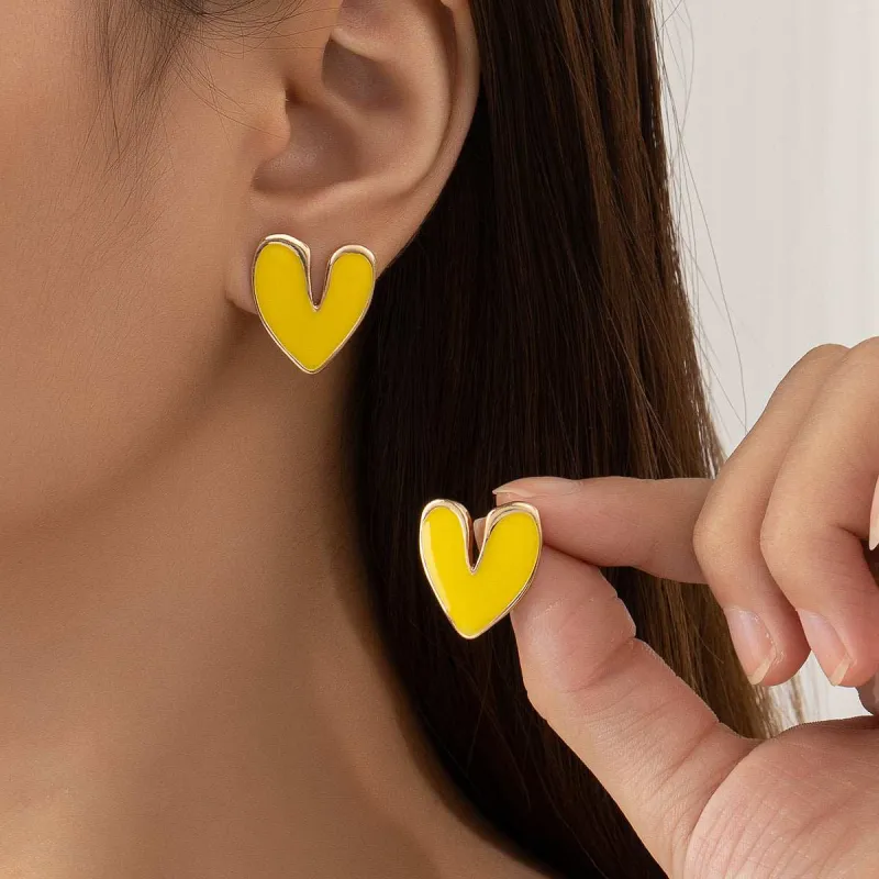 Yellow Enamel & Goldtone Heart Stud Earrings made by Zulily