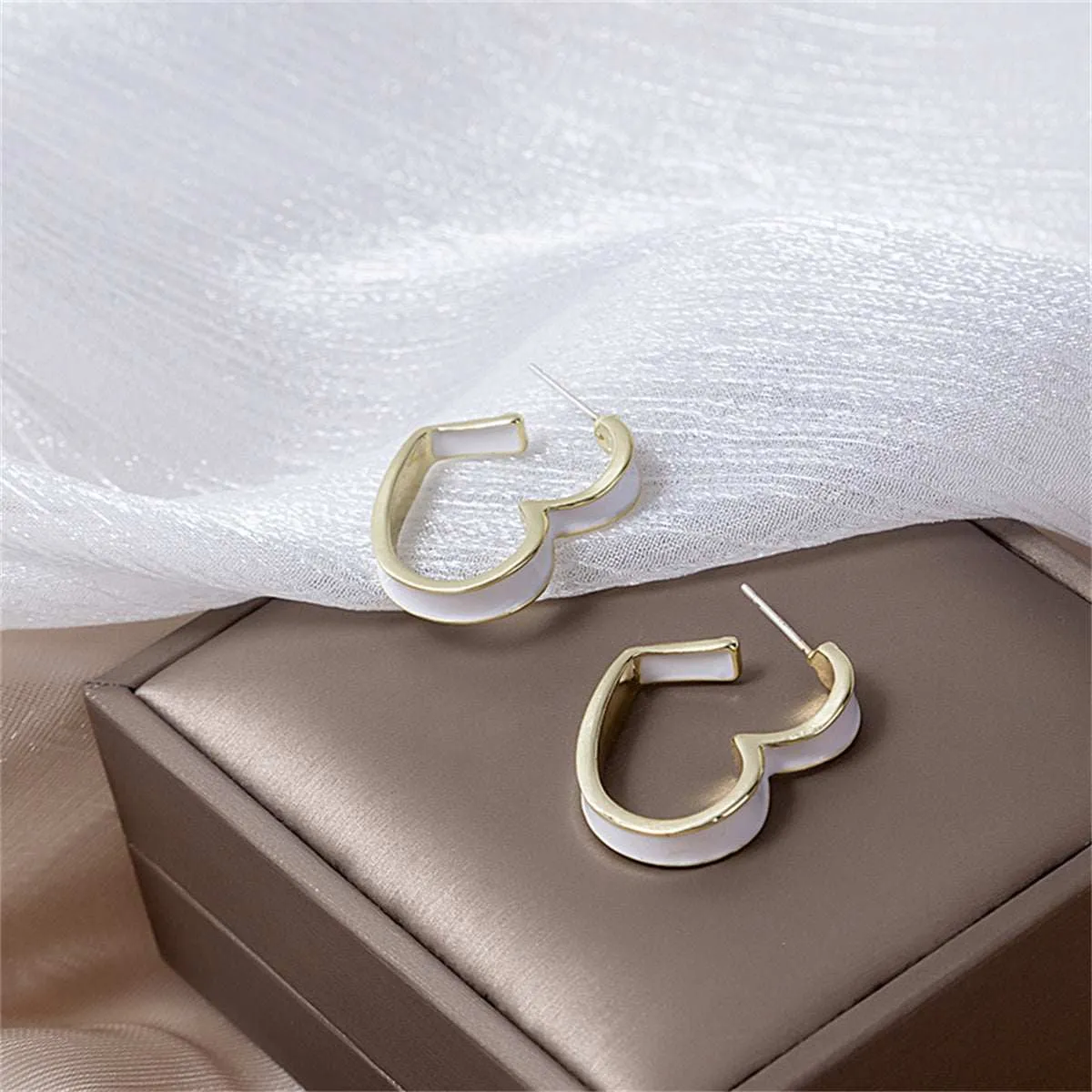 White Enamel & Goldtone Heart Huggie Earrings sold by Zulily product image thumbnail 5