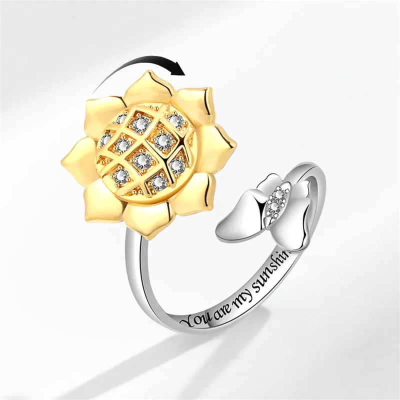 Cubic Zirconia & Two-Tone Rotating Sunflower Bypass Ring made by Zulily