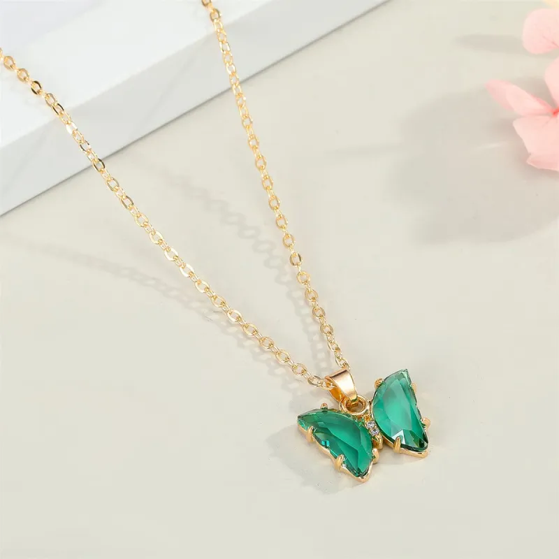 Green Crystal & Cubic Zirconia Butterfly Pendant Necklace made by Zulily