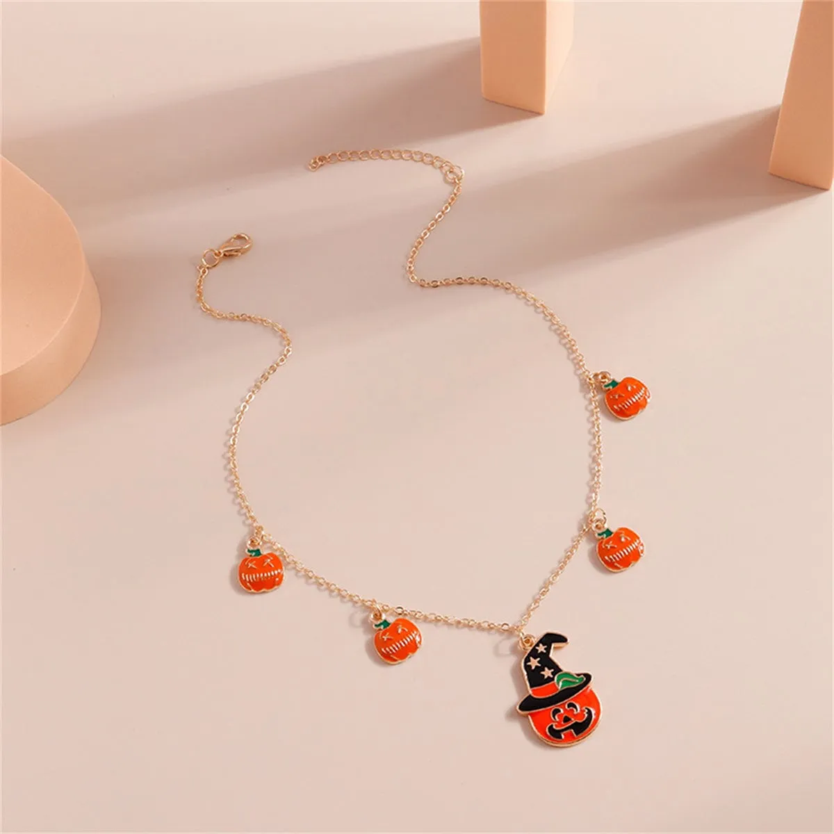 Orange Enamel & Goldtone Pumpkin Pendant Necklace sold by Zulily product image thumbnail 3