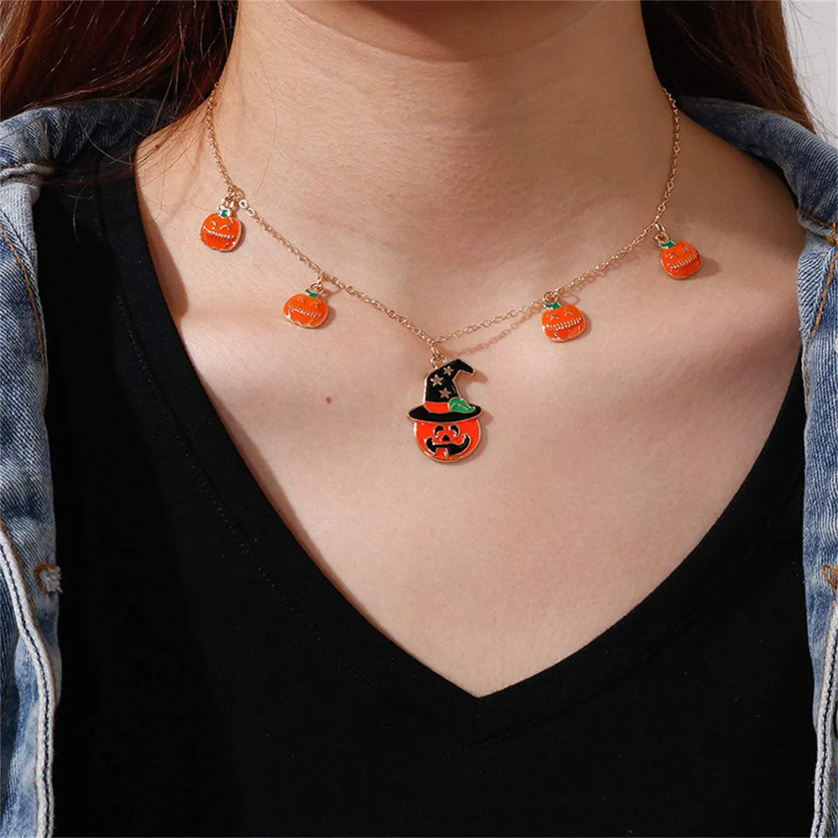 Orange Enamel & Goldtone Pumpkin Pendant Necklace sold by Zulily
