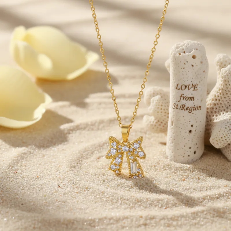 Crystal & Cubic Zirconia Goldtone Bow Pendant Necklace made by Zulily