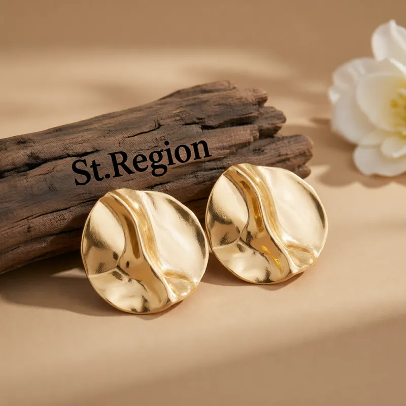 Goldtone Hammered Round Statement Earrings made by Zulily