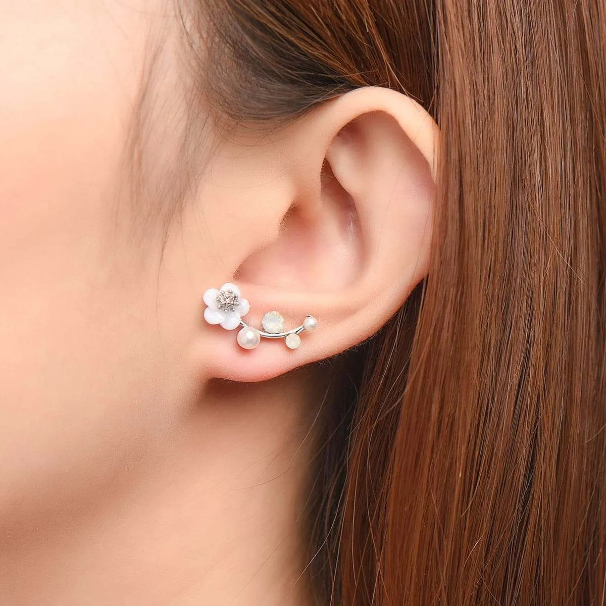 Shell & Pearl Silvertone Floral Ear Climbers sold by Zulily product image thumbnail 2