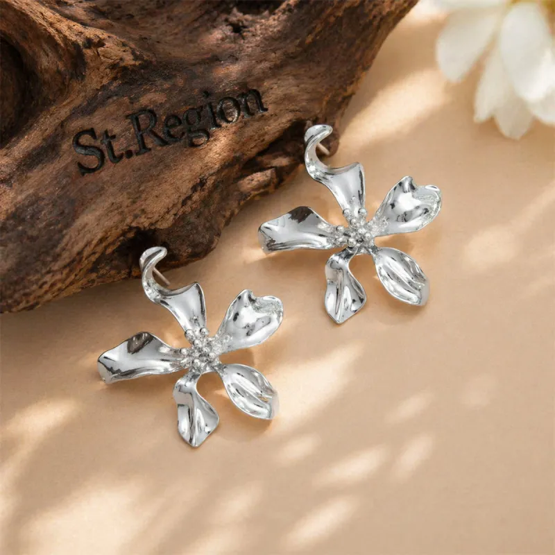 Silvertone Flower Statement Stud Earrings made by Zulily