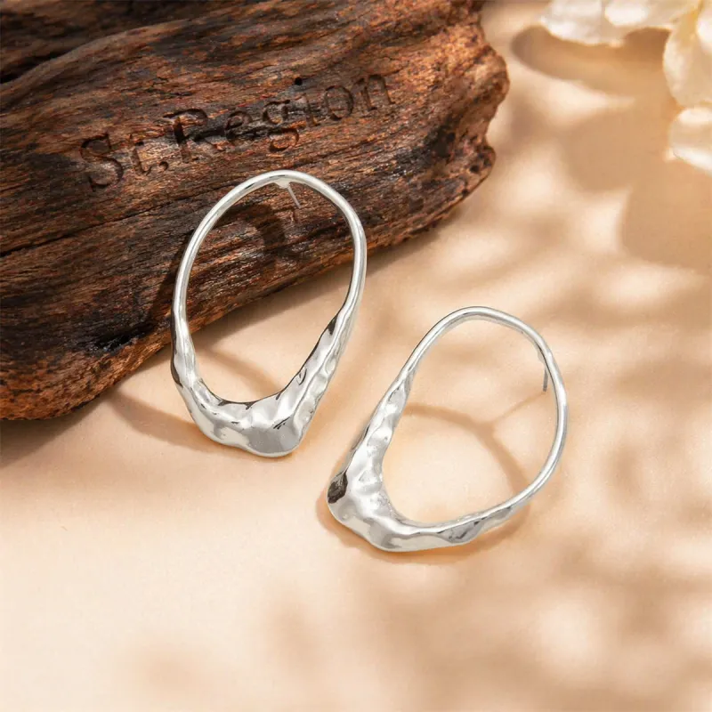 Silvertone Hammered Open Oval Statement Stud Earrings made by Zulily