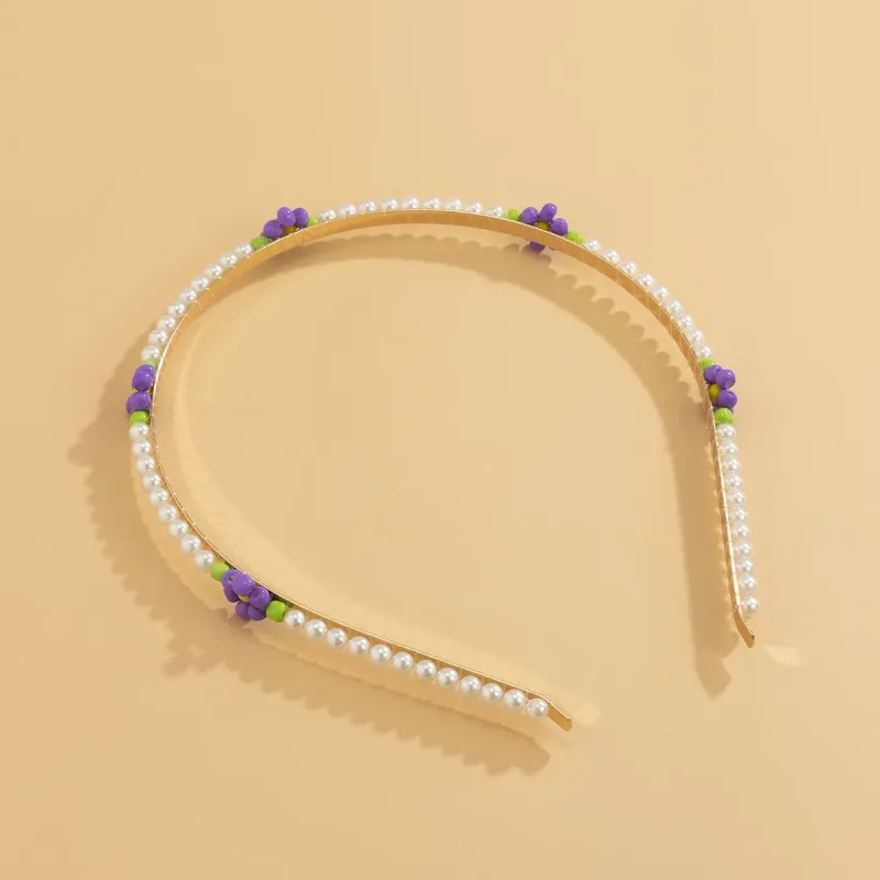 Purple Howlite & Pearl Floral Station Headband made by Zulily