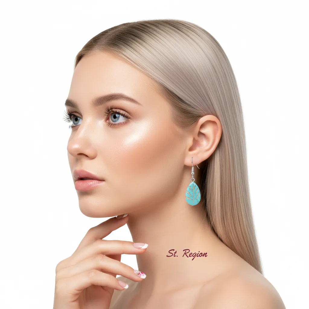 Turqouise & Silvertone Drop-Shape Leaf Hook Earrings sold by Zulily product image thumbnail 5