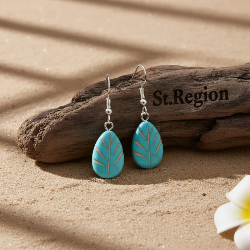 Turqouise & Silvertone Drop-Shape Leaf Hook Earrings made by Zulily