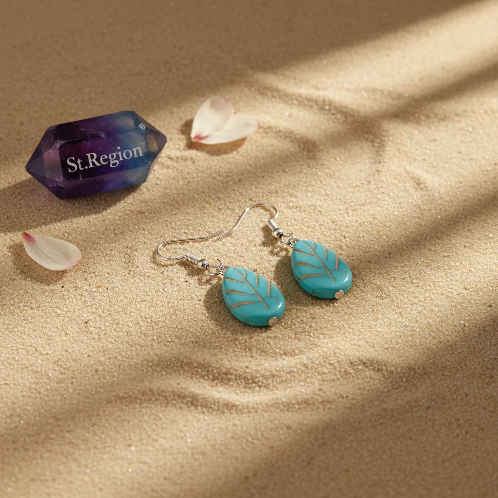 Turqouise & Silvertone Drop-Shape Leaf Hook Earrings sold by Zulily product image thumbnail 3