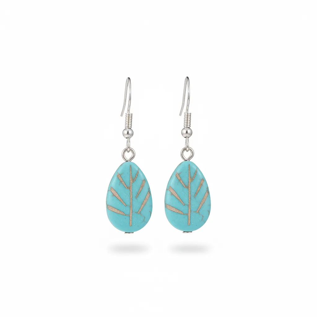Turqouise & Silvertone Drop-Shape Leaf Hook Earrings sold by Zulily product image thumbnail 2