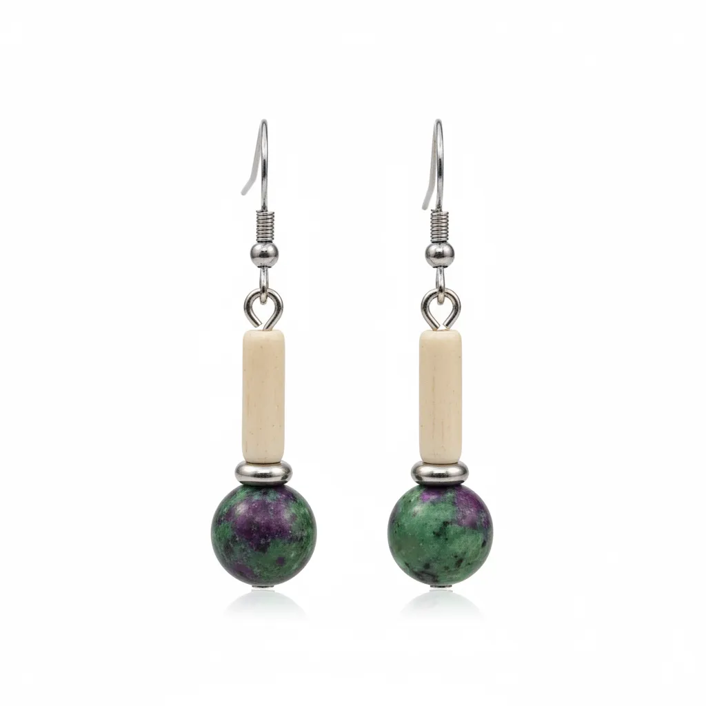 Green Jade & Silvertone Cylinder Ball Hook Earrings sold by Zulily product image thumbnail 2