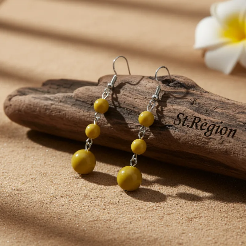 Yellow Jade & Silvertone Tiered Ball Hook Earrings made by Zulily