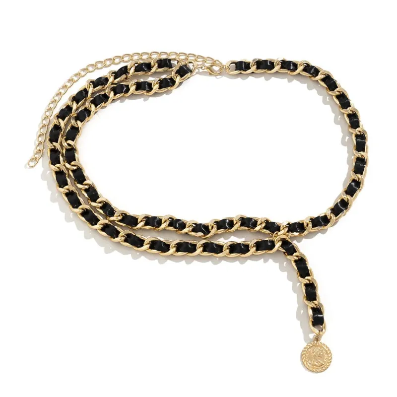 Black Polystyrene & Goldtone Drop Waist Chain made by Zulily