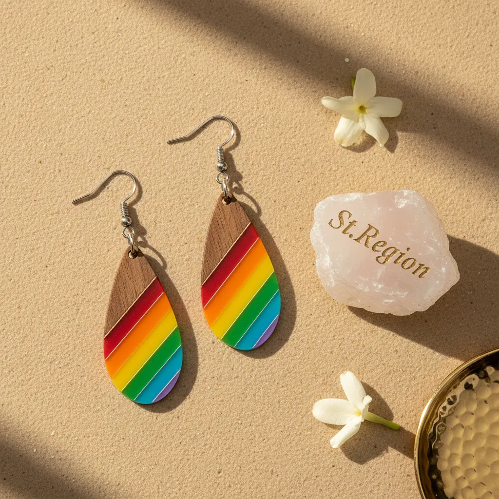 Multi-Colored Resin & Wood Silvertone Stripped Drop Hook Earrings sold by Zulily product image thumbnail 3