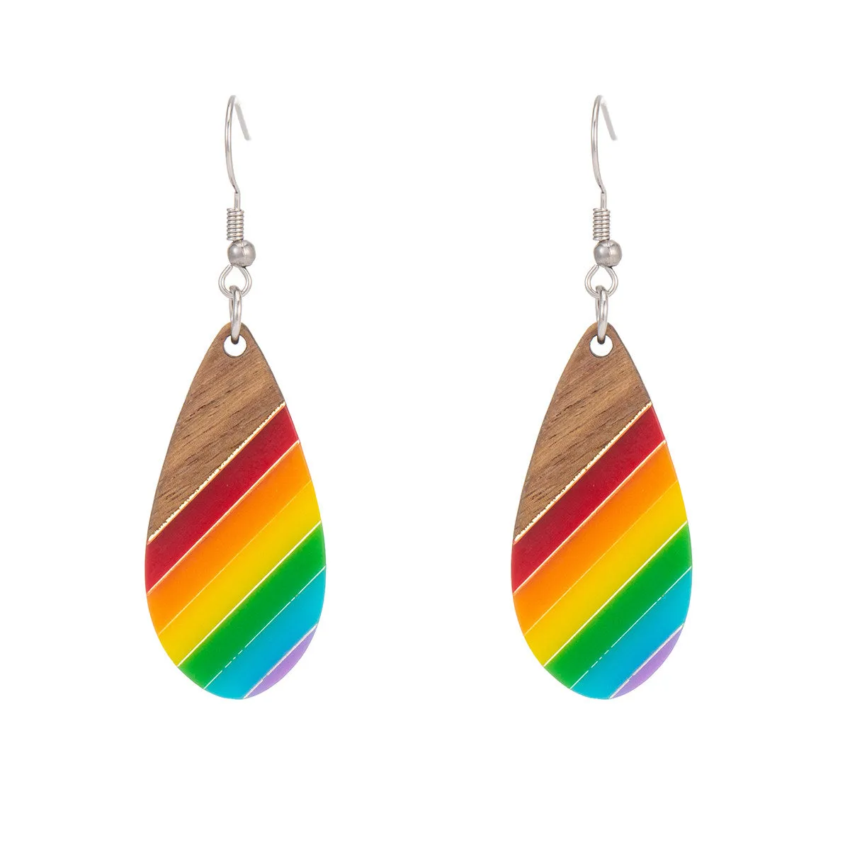 Multi-Colored Resin & Wood Silvertone Stripped Drop Hook Earrings sold by Zulily product image thumbnail 2