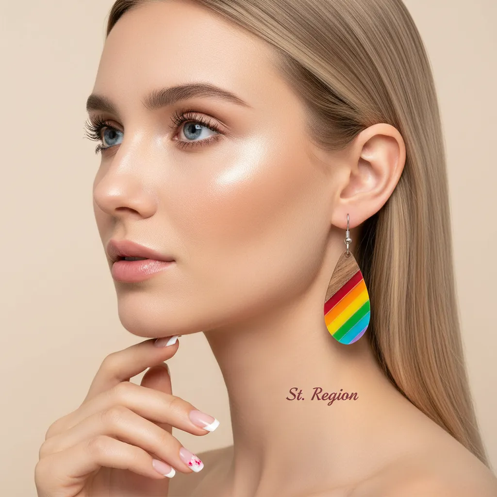 Multi-Colored Resin & Wood Silvertone Stripped Drop Hook Earrings sold by Zulily product image thumbnail 5