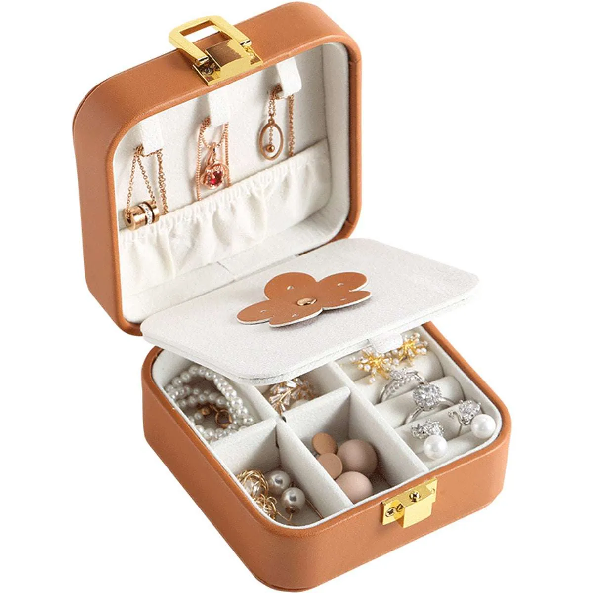 Brown Flower-Accent Two-Compartment Jewelry Box sold by Zulily