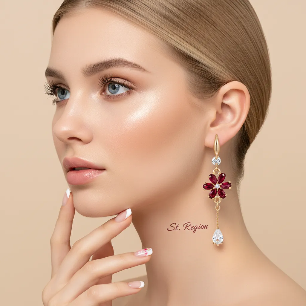 Red Crystal & Cubic Zirconia Goldtone Flower Drop Hook Earrings sold by Zulily product image thumbnail 5