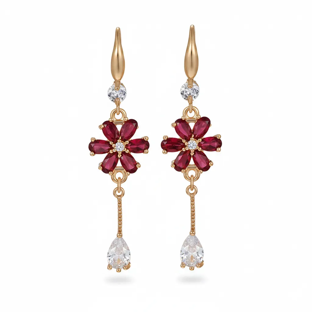 Red Crystal & Cubic Zirconia Goldtone Flower Drop Hook Earrings sold by Zulily product image thumbnail 2