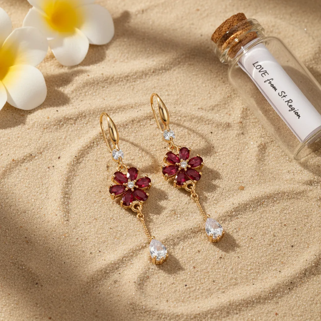 Red Crystal & Cubic Zirconia Goldtone Flower Drop Hook Earrings sold by Zulily product image thumbnail 4