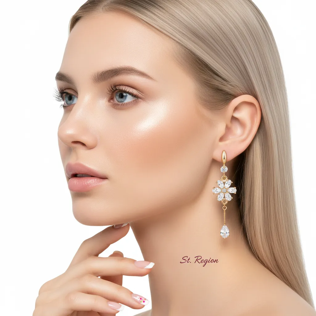 White Crystal & Cubic Zirconia Goldtone Flower Drop Hook Earrings sold by Zulily product image thumbnail 5