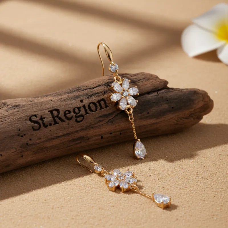 White Crystal & Cubic Zirconia Goldtone Flower Drop Hook Earrings made by Zulily