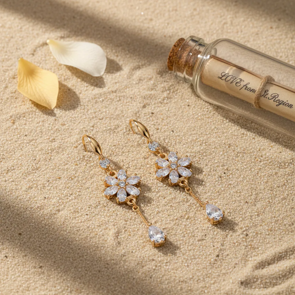 White Crystal & Cubic Zirconia Goldtone Flower Drop Hook Earrings sold by Zulily product image thumbnail 4