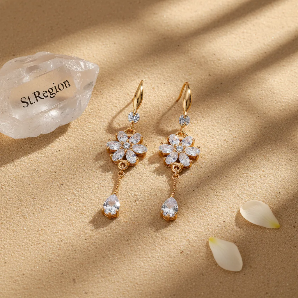 White Crystal & Cubic Zirconia Goldtone Flower Drop Hook Earrings sold by Zulily product image thumbnail 3