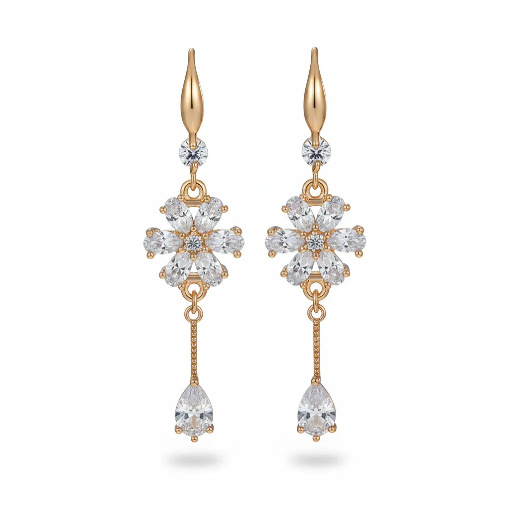White Crystal & Cubic Zirconia Goldtone Flower Drop Hook Earrings sold by Zulily product image thumbnail 2