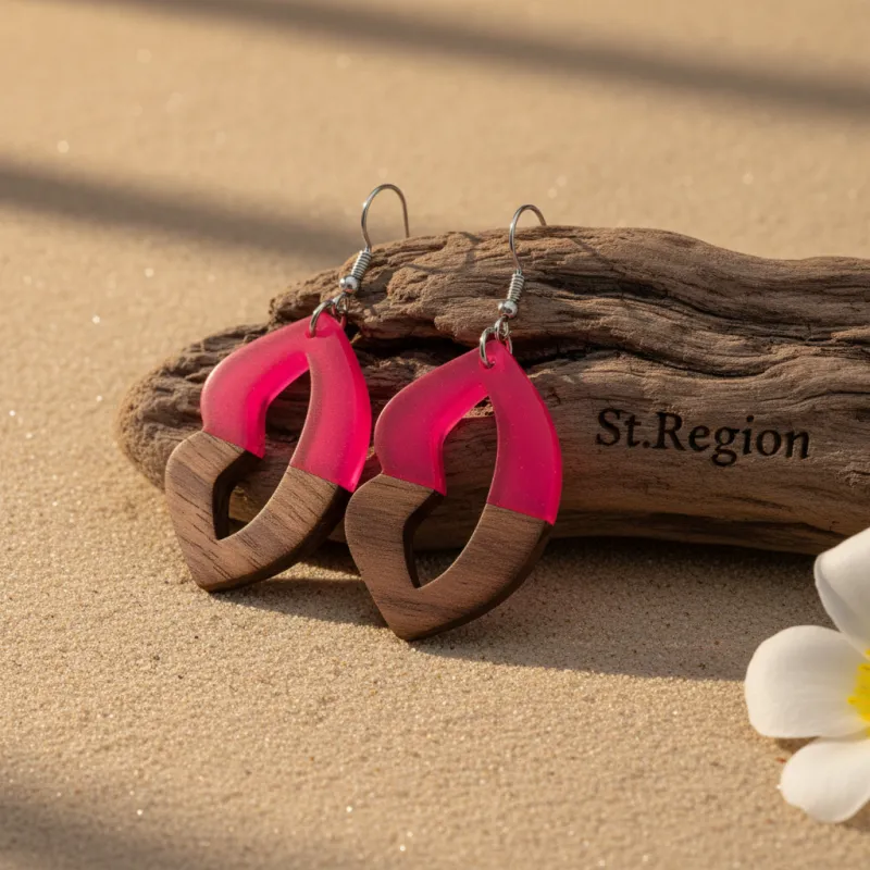 Rose Resin & Wood Silvertone Lips Hook Earrings made by Zulily