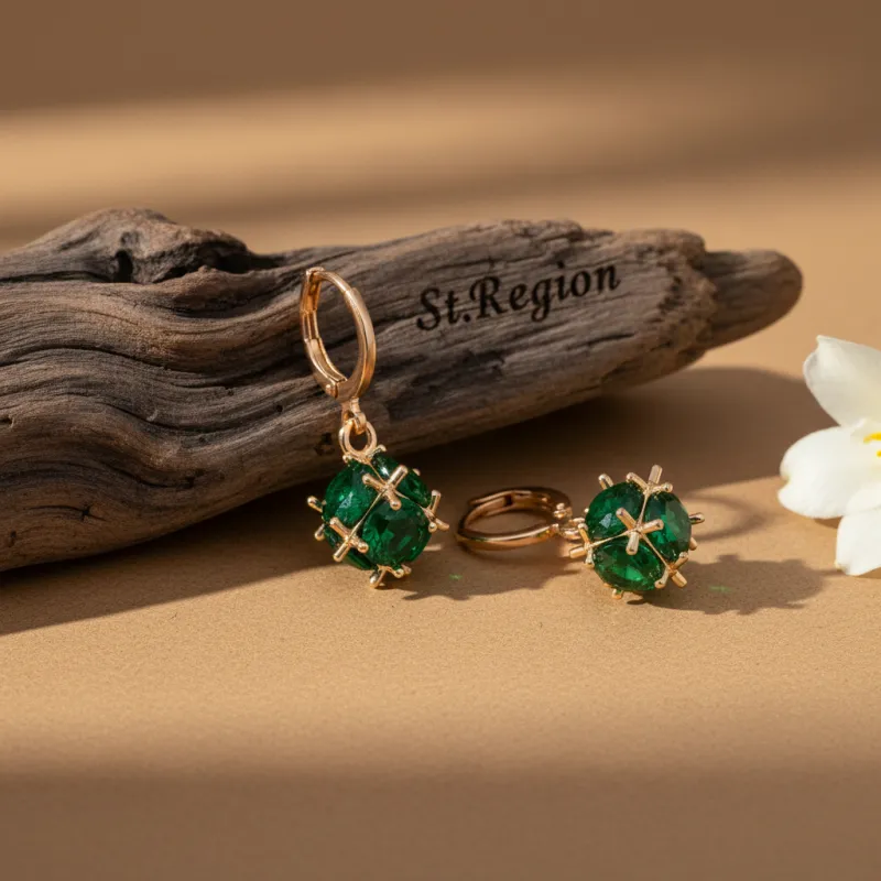 Green Crystal & Goldtone Ball Huggie Earrings made by Zulily