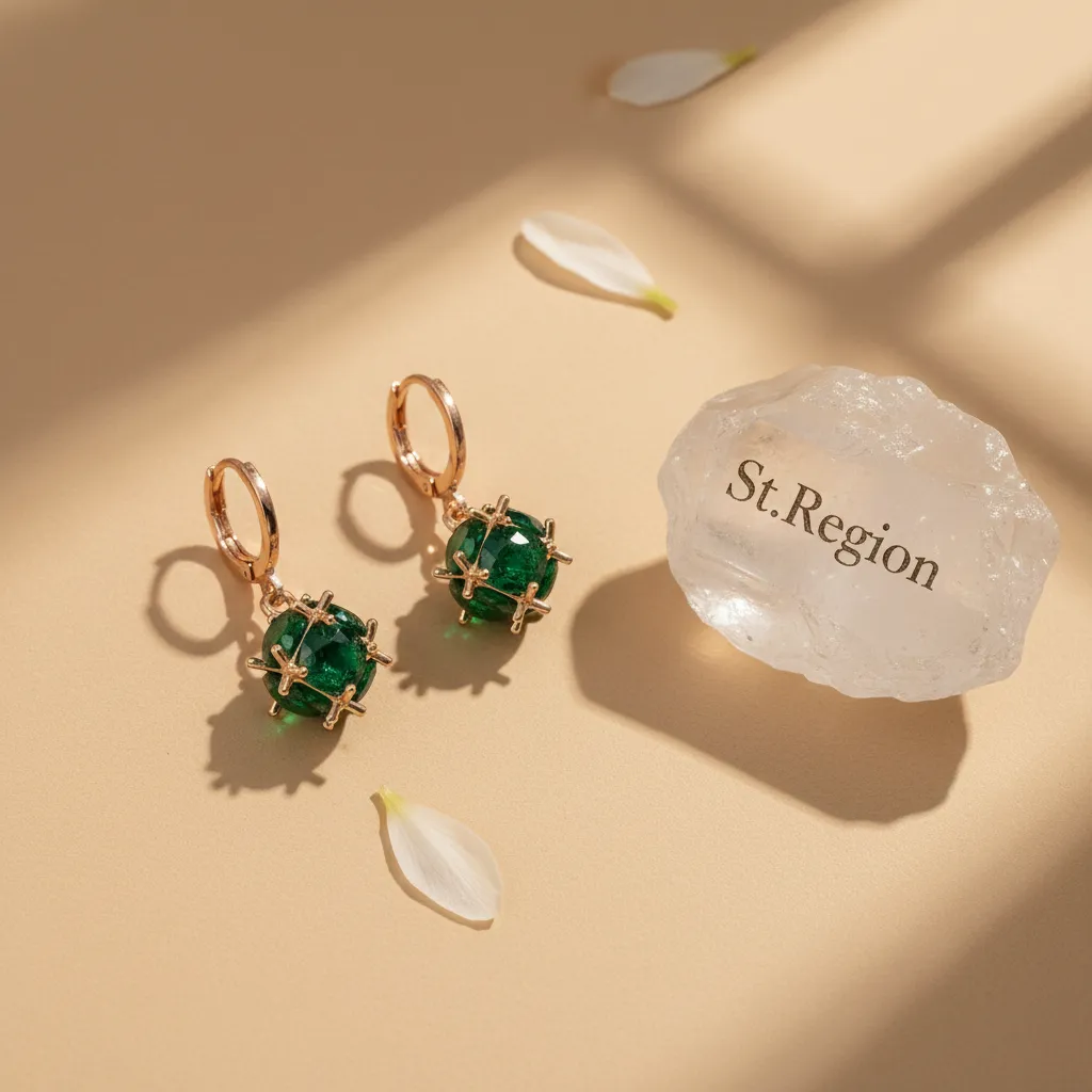 Green Crystal & Goldtone Ball Huggie Earrings sold by Zulily product image thumbnail 3