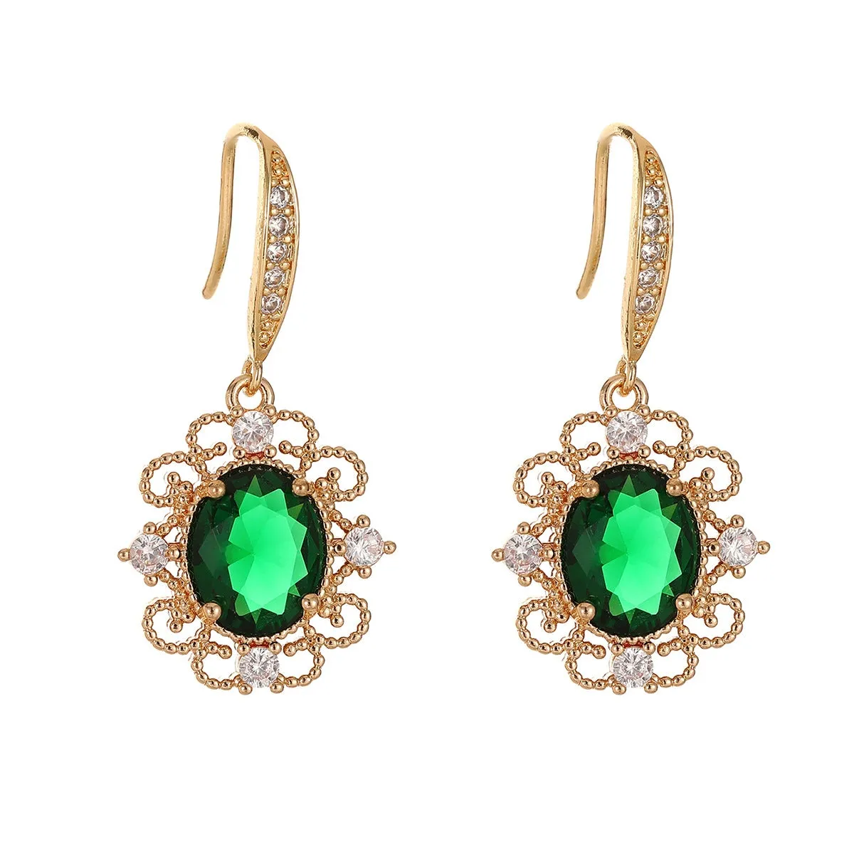 Green Crystal & Cubic Zirconia Goldtone Oval-Cut Flower Hook Earrings sold by Zulily product image thumbnail 2