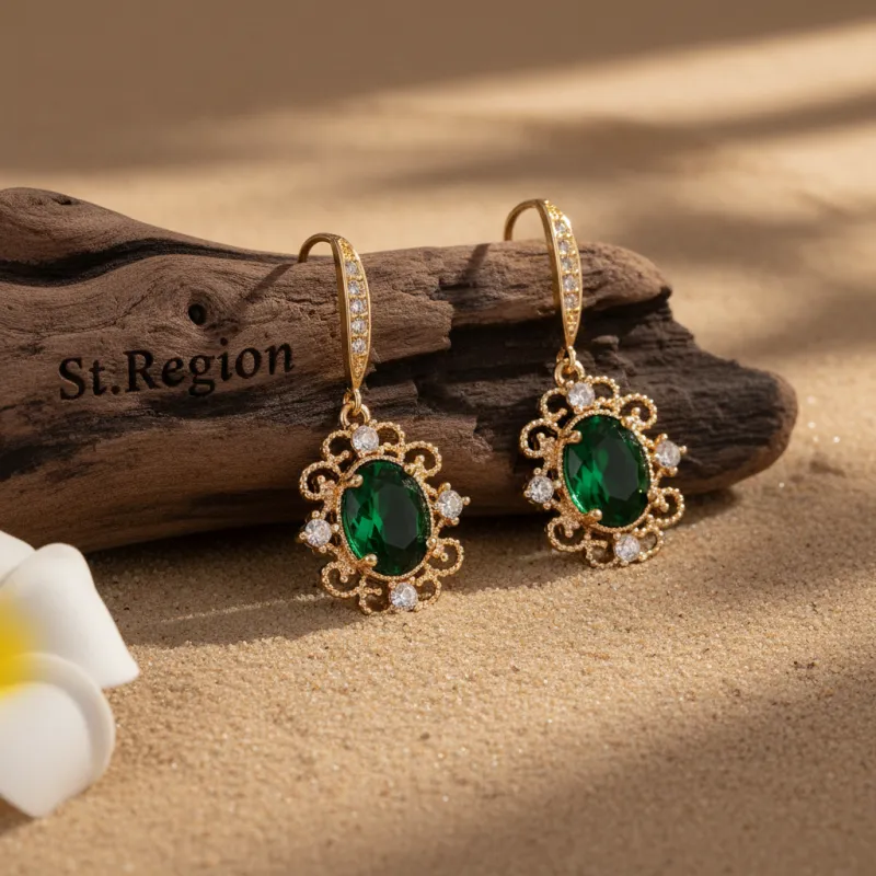 Green Crystal & Cubic Zirconia Goldtone Oval-Cut Flower Hook Earrings made by Zulily