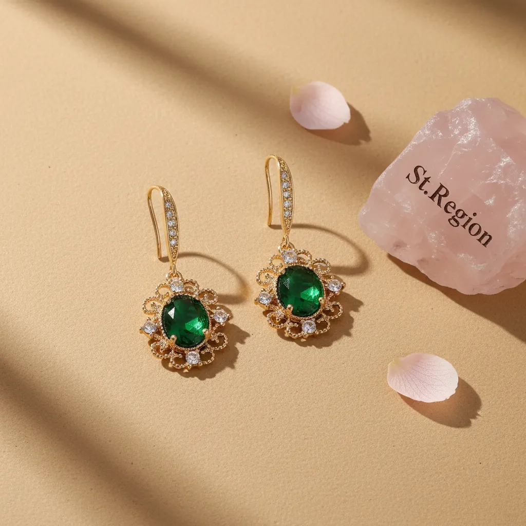Green Crystal & Cubic Zirconia Goldtone Oval-Cut Flower Hook Earrings sold by Zulily product image thumbnail 3