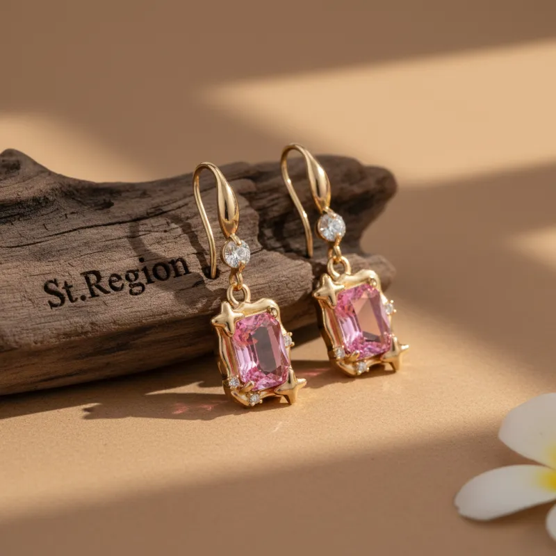 Pink Crystal & Cubic Zirconia Goldtone Cushion-Cut Star Hook Earrings made by Zulily